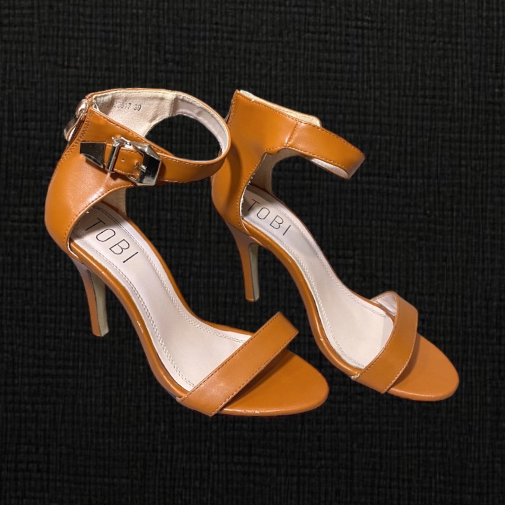 Tobi Leather Ankle Fasten Open Toe Heels